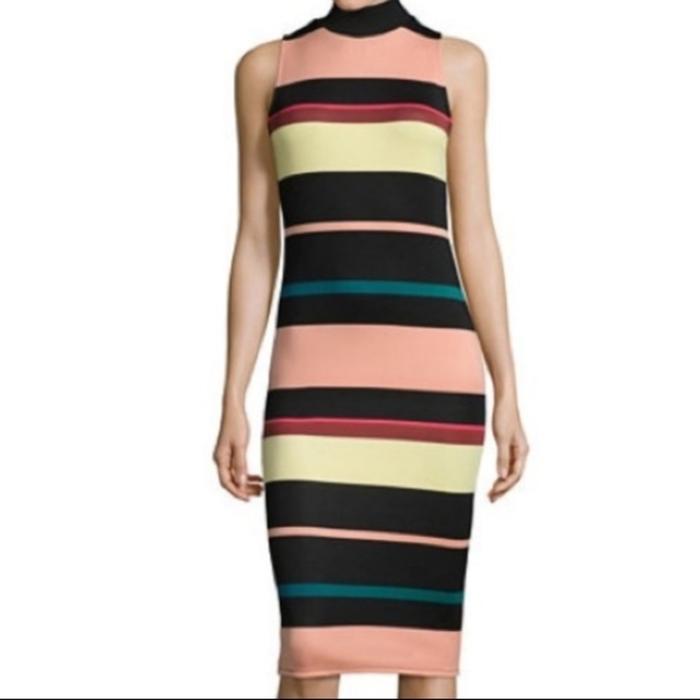 Sleeveless Striped Mock Neckline Dress